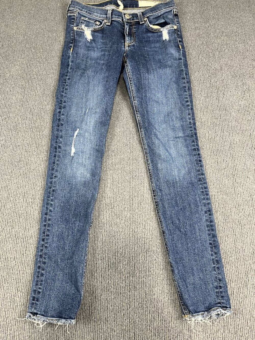 Rag & Bone Womens Distressed Skinny Jeans Size 26 Blue Raw Hem Casual Denim